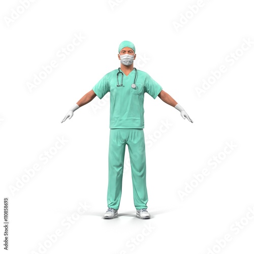 Male Doctor in medical mask isolated on white. 3D Illustration