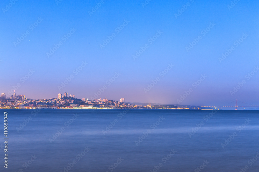 tranquil water with cityscape and skyline of san francisco