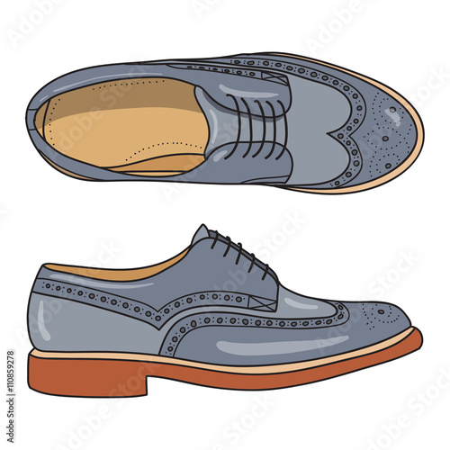 Vector hand drawing illustration with color men fashion shoes.Doodle illustration