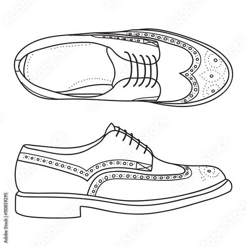 Vector hand drawing illustration with men fashion shoes.Doodle illustration