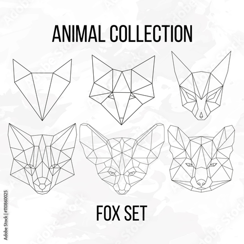 Set of geometric fox head isolated on white background vintage vector design element illustration