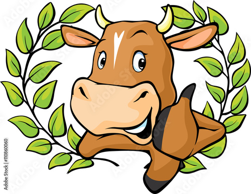 Φωτογραφία Funny cow peeks out from behind a white surface - vector cartoon illustration