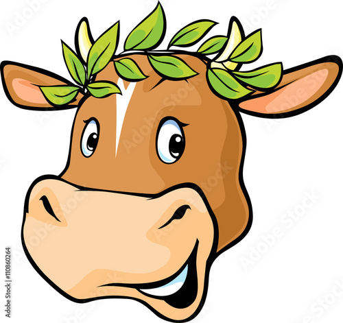 Cow head with a laurel wreath