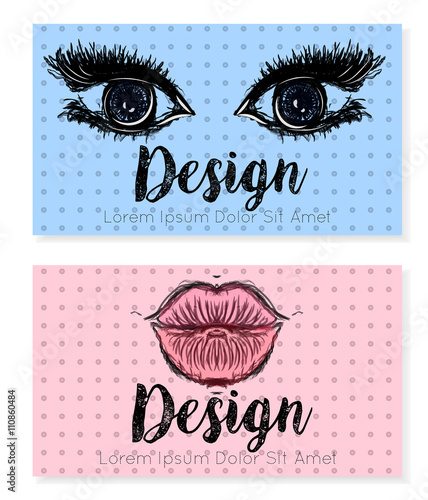 Two business card template for beauty salon, make-up or cosmetic companies. Vector illustration