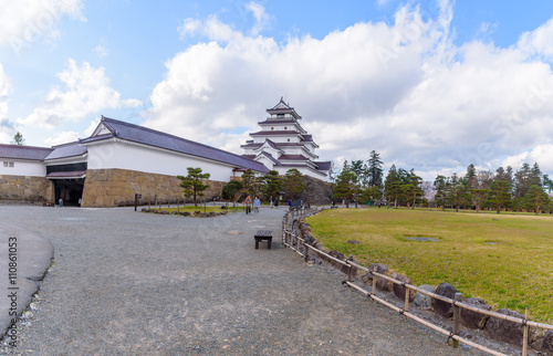 FUKUSHIMA  JAPAN - APR 15 2016 Panorama of Tsuruga Castle surrou