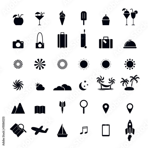 Summer, travel, party, and cuisine icons set