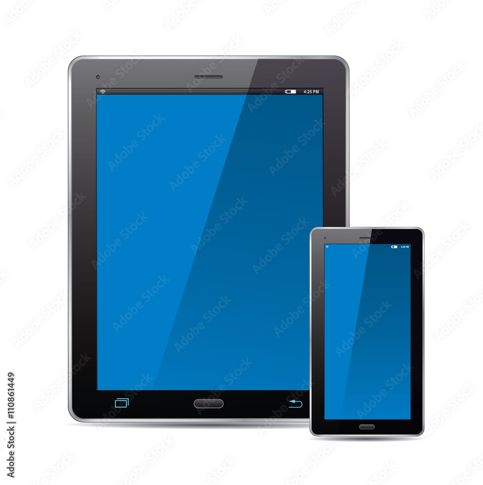 Tablet, smart phone and blue screens. Vector Illustration. Tablet, smart phone and blue screens. Vector Illustration.