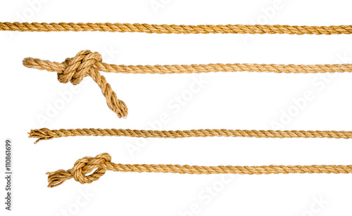 Ship ropes with knot isolated on white background