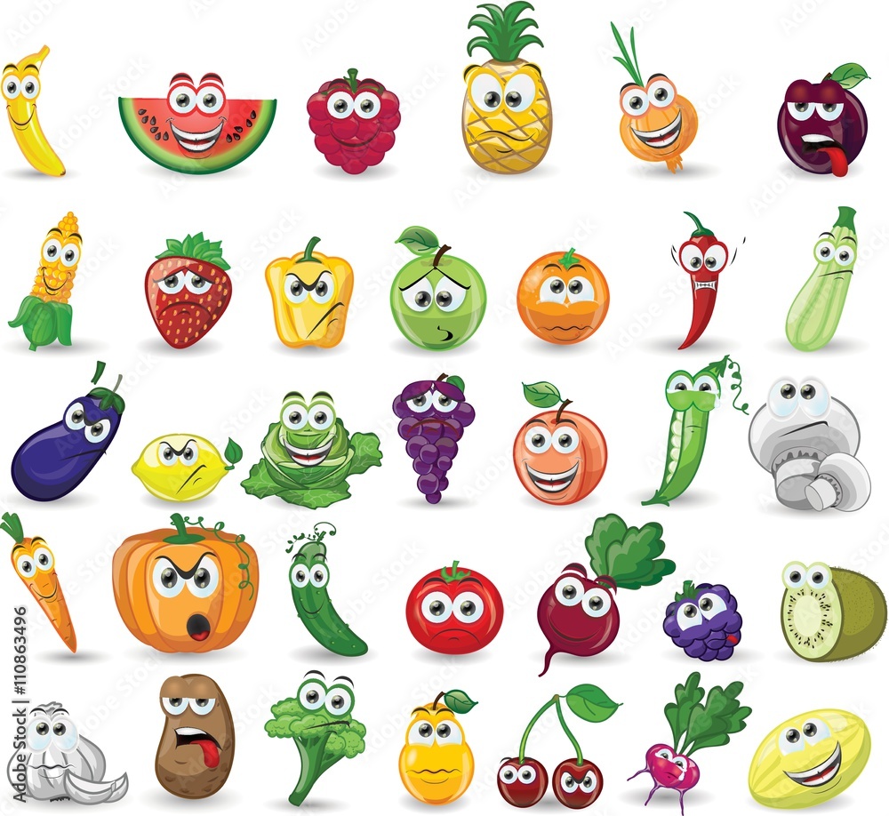 Cartoon vegetables and fruits Cartoon vegetables and fruits
