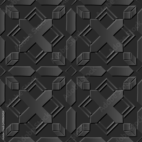 Seamless 3D dark paper cut art background 401 crystal cross geometry square
