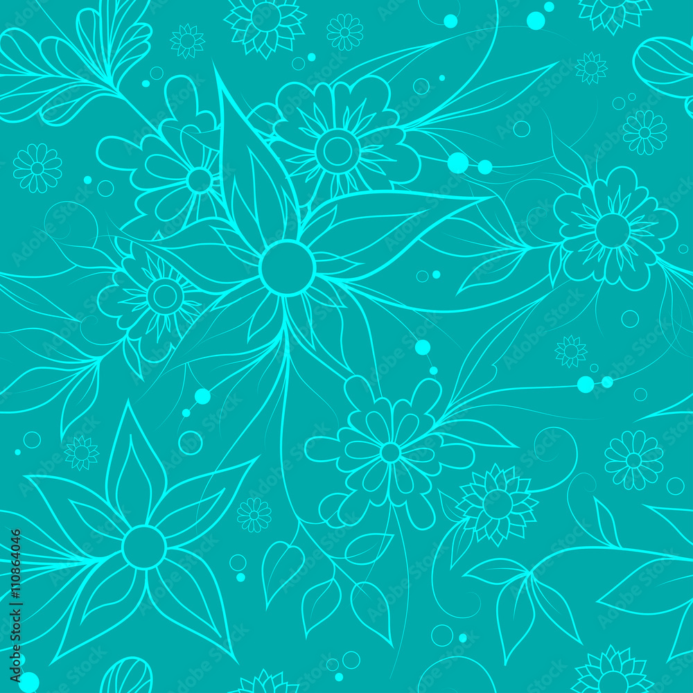 Obraz premium Blue seamless floral repeating pattern for textile or wallpaper.