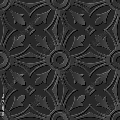 Seamless 3D dark paper cut art background 414 round cross curve kaleidoscope 