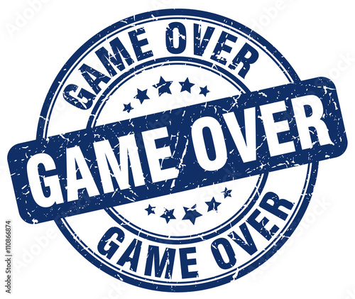 game over blue grunge round vintage rubber stamp