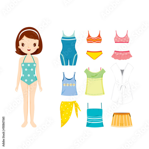 Girl In Swimming Suit And Clothes Set For Summer, Body Shape, Beach, Swimming, Sea, Summer, Fashion, Vacations, Holiday, Trips, Lifestyle