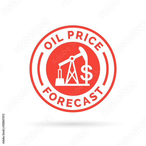 Oil price forecast icon stamp with red crude oil pump symbol and dollar sign. Petrol / gas market badge. Vector illustration.