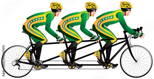 Bicycle triples or triplets tandem racers realistic color vector illustration, cycle race derby sport series