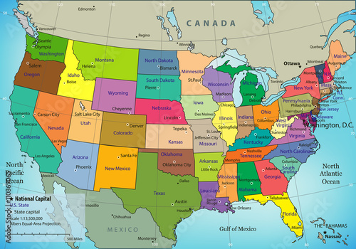 USA map with federal states. All states are selectable. Vector