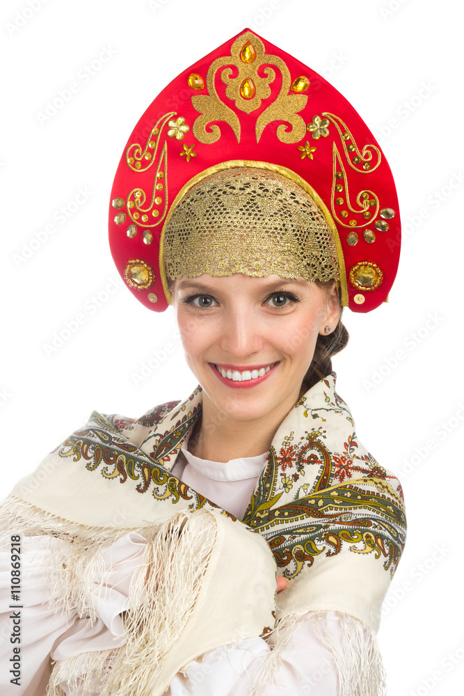 beautiful  smiling russian girl in folk costume