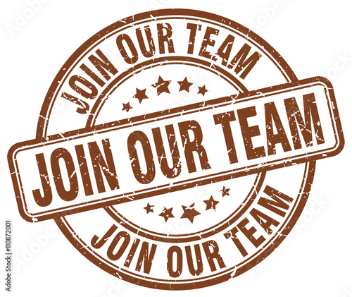 join our team brown grunge round vintage rubber stamp