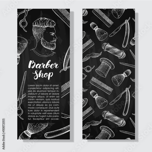 Vector vintage chalkboard hand drawn Barber Shop business flyer.