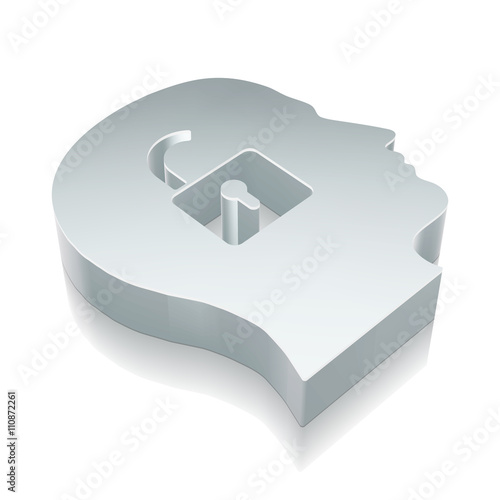 3d metallic Head With Padlock icon with reflection, vector illustration.