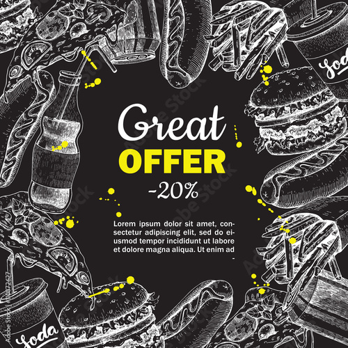Vector fast food hand drawn special offer on blackboard.