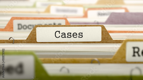 Cases - Folder Register Name in Directory. Colored, Blurred Image. Closeup View. 3D Render. photo