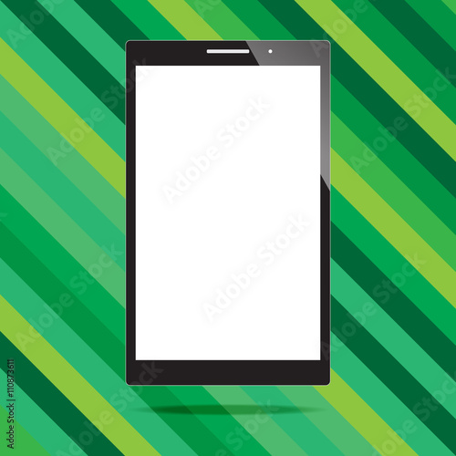 Blank screen of smartphone on green strip background