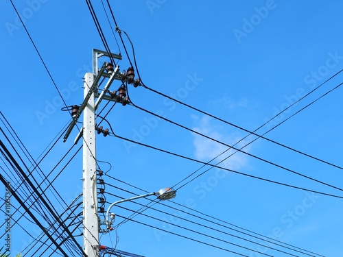 Tangled wires on Electricity post
