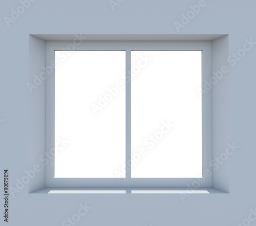 Closed window frame on light blue background