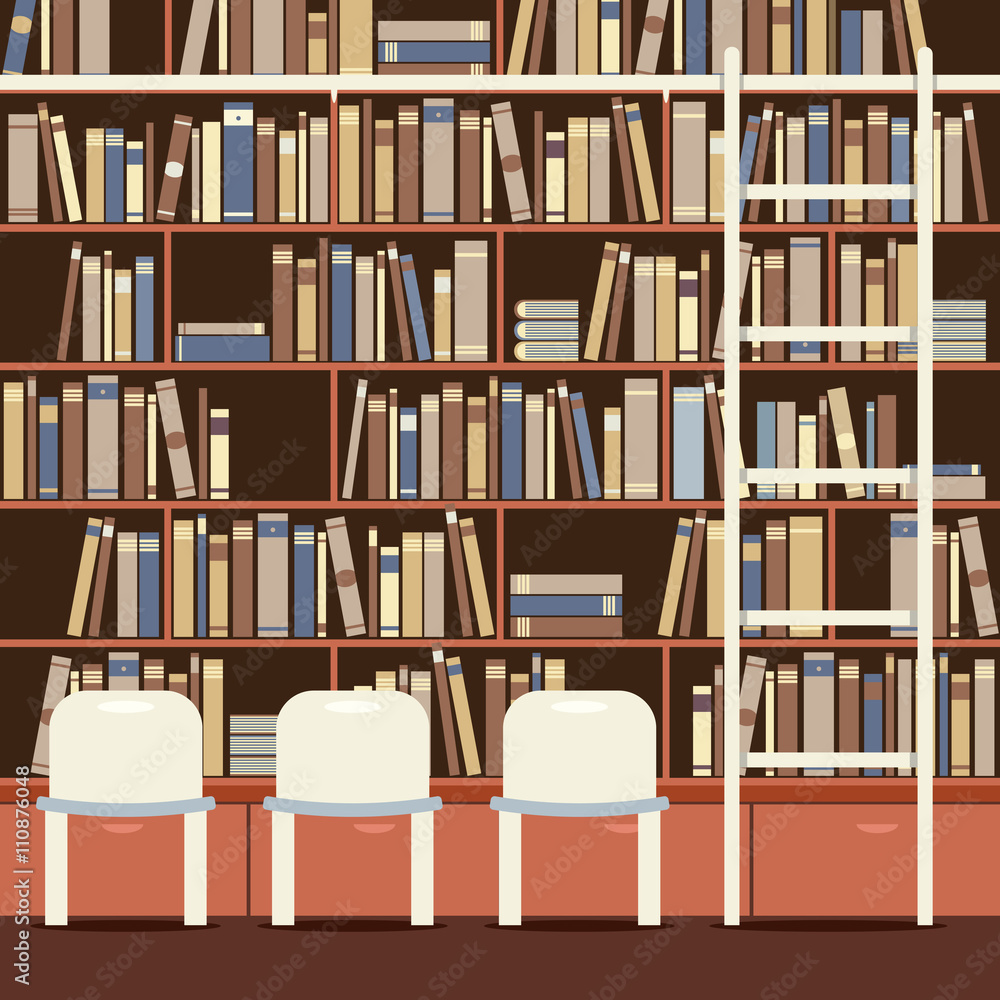 Reading Seat In Front Of A Huge Bookcase. Reading Seat In Front Of A Huge Bookcase.