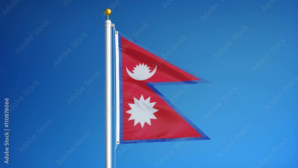 Nepal flag waving in slow motion against clean blue sky, seamlessly looped, close up, isolated on alpha channel with black and white luminance matte, perfect for film, news, digital composition Nepal flag waving in slow motion against clean blue sky, seamlessly looped, close up, isolated on alpha channel with black and white luminance matte, perfect for film, news, digital composition
