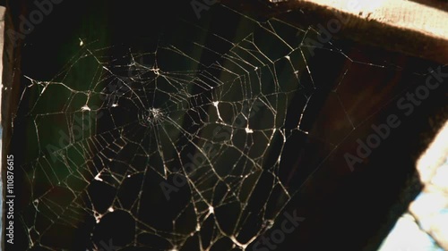 Old roof of a wooden hut with cobweb.