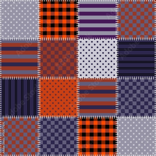 Seamless patchwork pattern in Halloween colors. Quilting. Vector illustration.