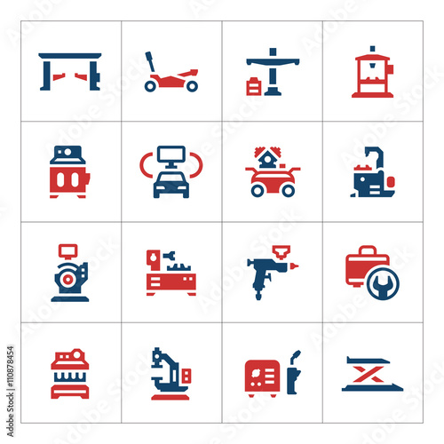 Set color icons of car service equipment