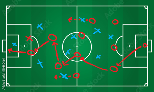 Soccer or football game strategy plan. Realistic blackboard. Vector illustration. Sport infographics element.