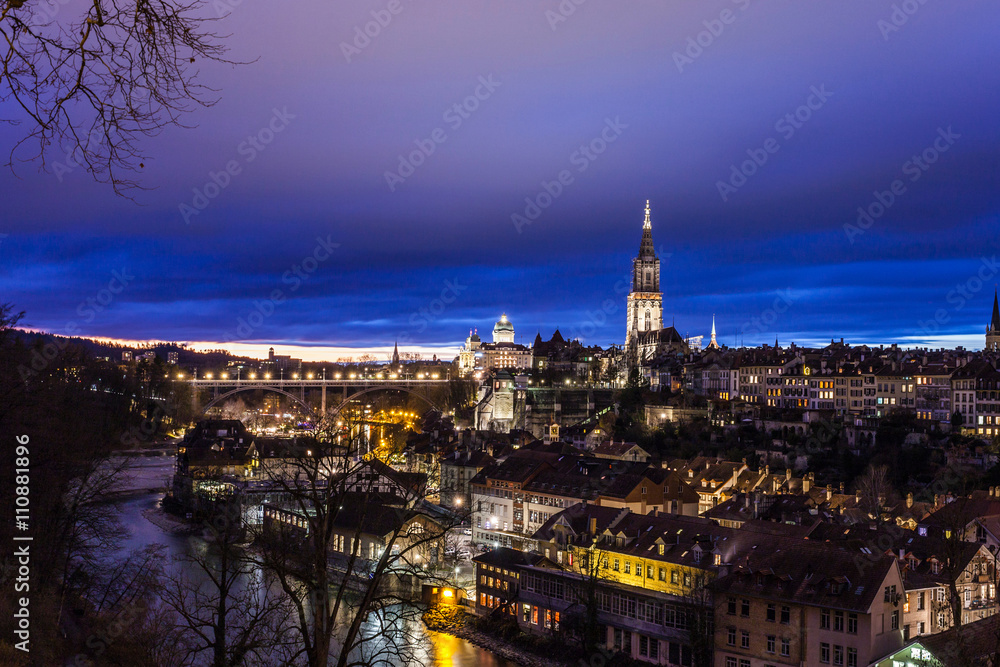 City of Bern by night, Switzerland