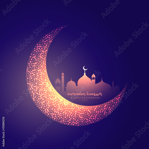 creative moon and glowing mosque design photo