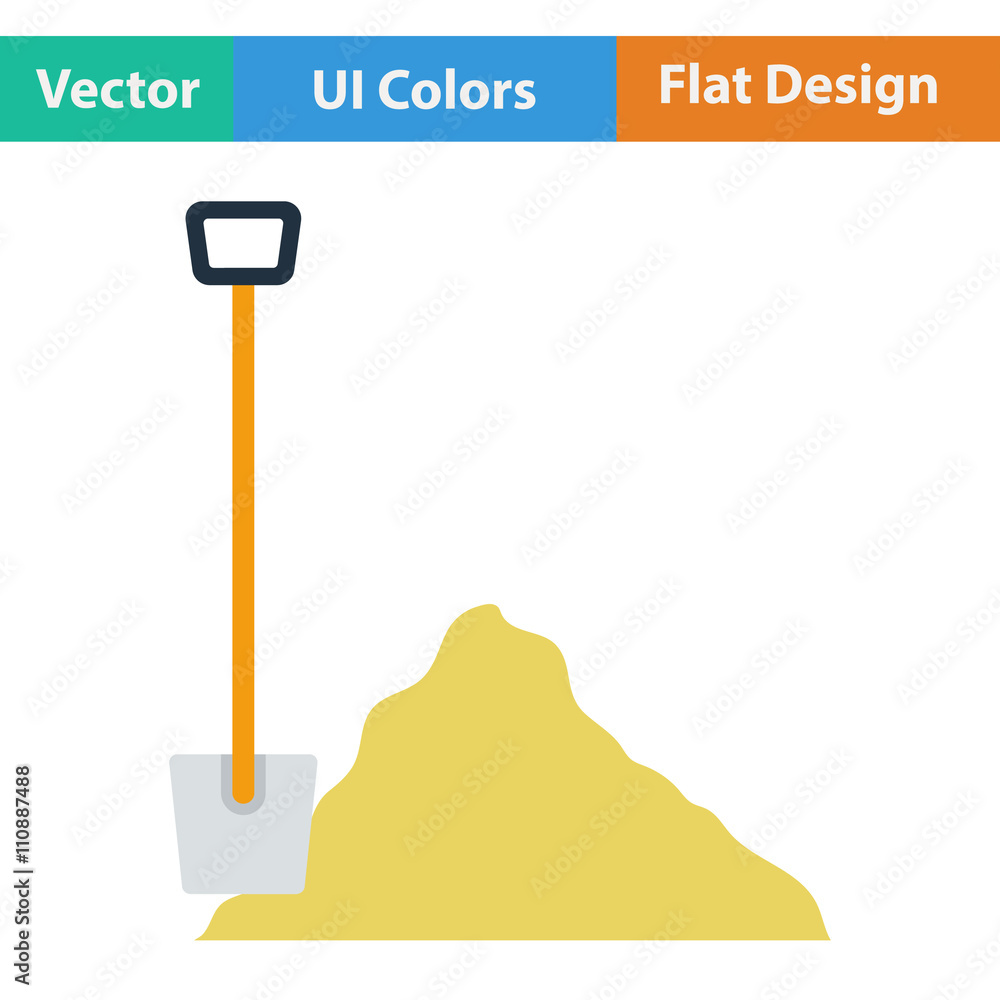 Flat design icon of Construction shovel and sand Flat design icon of Construction shovel and sand
