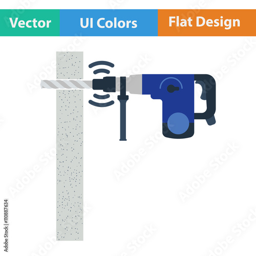 Flat design icon of perforator drilling wall