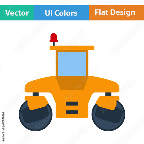 Flat design icon of road roller