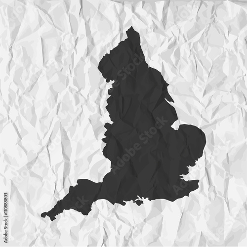 England map in black on a background crumpled paper