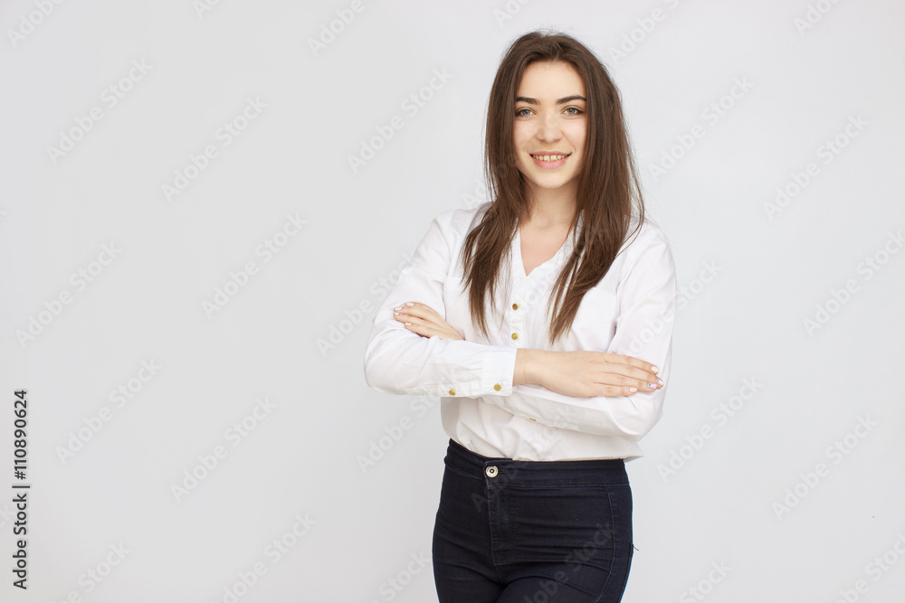 Pretty young woman posing on camera Pretty young woman posing on camera