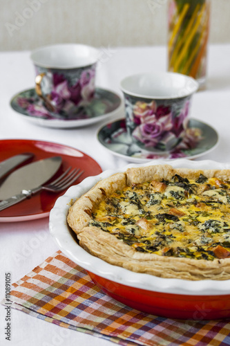 quiche with salmon and wild herbs