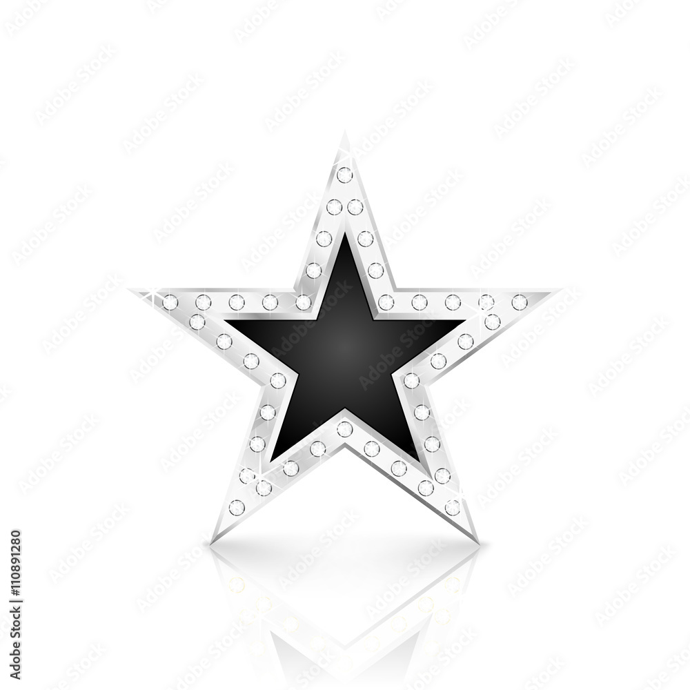 Obraz premium Silver star with diamonds on white background. Vector Illustration