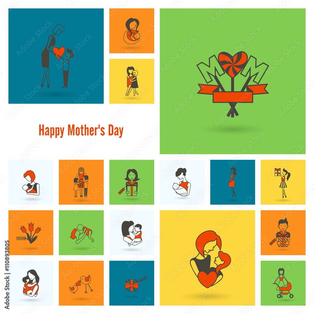Fototapeta premium Happy Mothers Day Icons