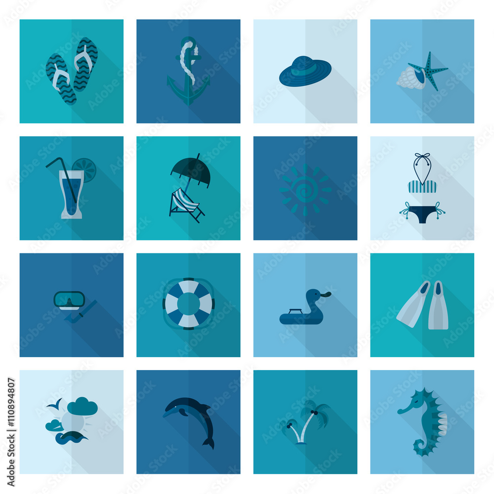 Summer and Beach Simple Flat Icons Summer and Beach Simple Flat Icons