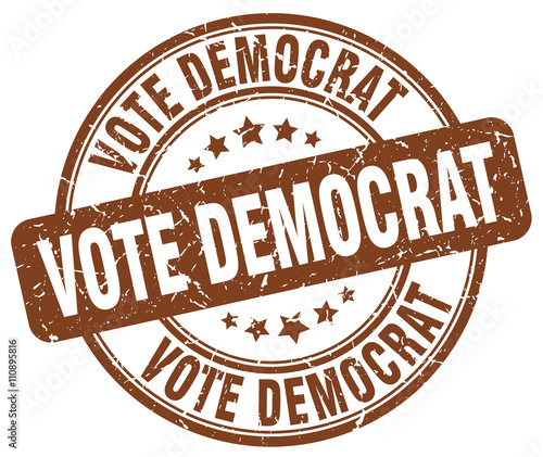 vote democrat brown grunge round vintage rubber stamp