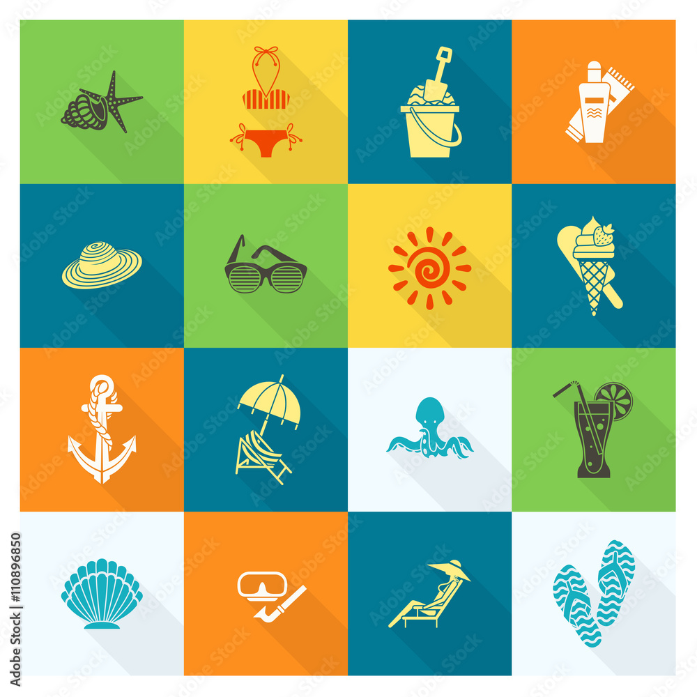 Summer and Beach Simple Flat Icons Summer and Beach Simple Flat Icons