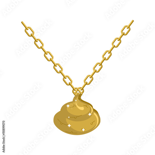 Gold shit necklace decoration on chain. Turd expensive jewelry.